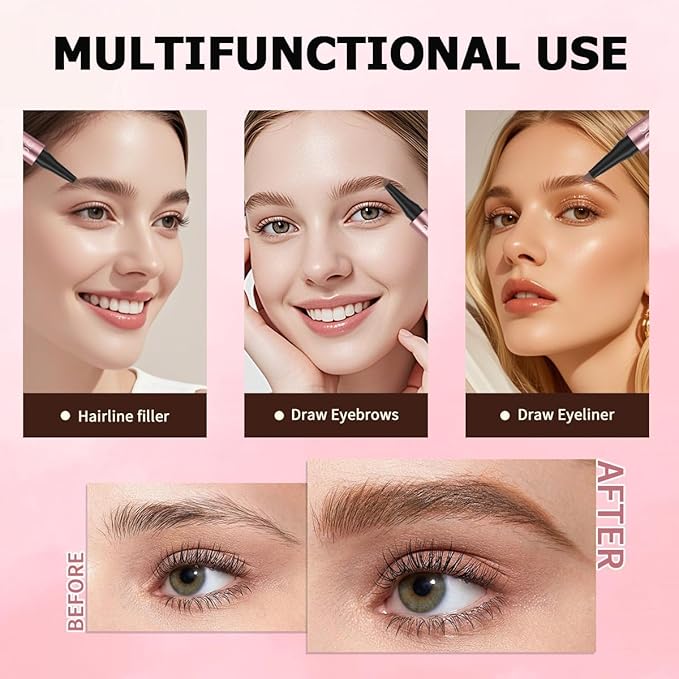 QIC Microblading Eyebrow Pen,Eyebrow Pencils for Women with 4-Fork-Tip, Waterproof Eye Brow Pencil Natural Hair-Like And Long-Lasting (Gray)