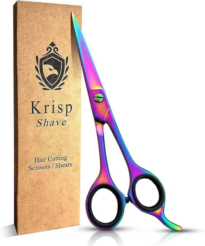 Professional Hair Cutting Scissors - Krisp Beauty Barber Scissors Stainless Steel 7” Salon Hair Scissors Razor Edge Sharp Blades Shears for Men Beard Mustache Women Kids Pets Haircut All Purpose Shear