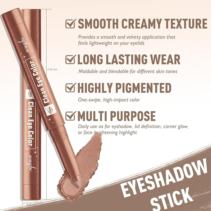 2 Colors Eyeshadow Stick Shimmer Glitter Eye Shadow Pencil Waterproof Eye Brightener Crayon Highlighter Eye Liner Pen Multi-Dimensional Buildable & Blendable High Pigmented Eyes Look Makeup, 1+3