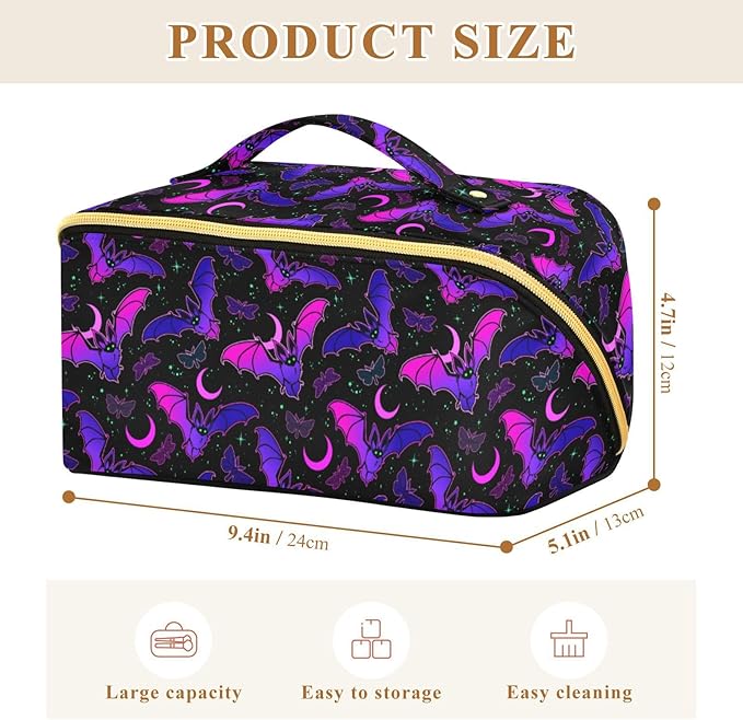 Makeup Organizer Bag, Purple Bat Gothic Travel Makeup Bags Makeup Vanity Case Large Capacity Rhombus Cosmetic Toiletry Bag for Girl Women Ladies