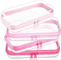 Hoolerry 4 Pcs Hard Clear Zipper Case Makeup Bags Plastic Pencil Pouch Transparent Storage Box Containers for Cosmetics, Snacks, Building Blocks, Puzzles(Pink,7.5 x 3.9 x 2 in)