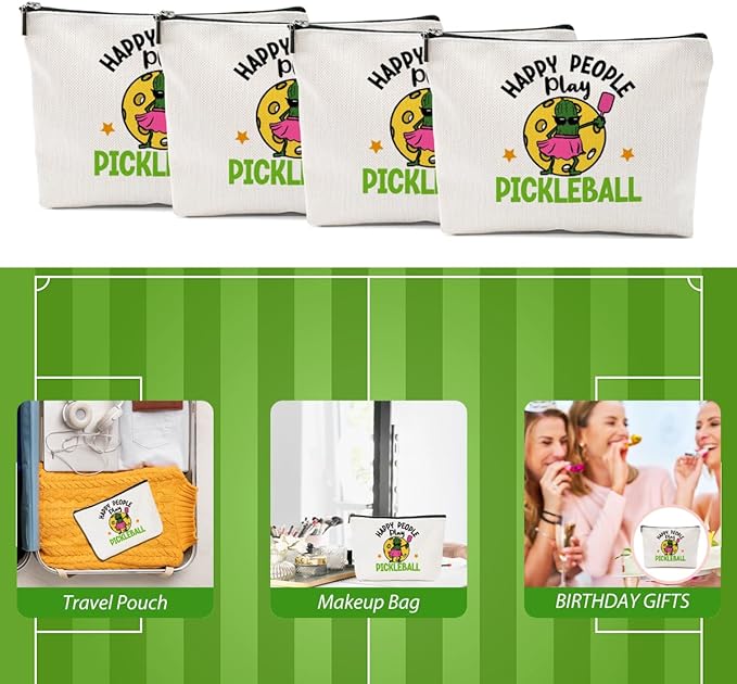 4pcs Funny Pickleball Gifts Makeup Bag, Ball Player Cosmetic Bag Ball Lover with Zipper Pouch Accessories Pickleball Lover Gifts for Girls Women Fans Player Mom Sister Christmas Birthday Gifts
