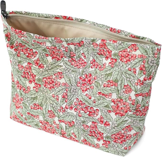 Cotton Printed Makeup Bag - Large Capacity Travel Cosmetic Pouch & Toiletry Organizer with Zipper, Perfect for Daily Use, Makeup Storage, or Gift Ideas