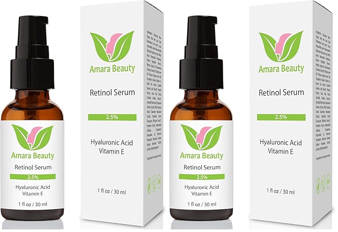 Retinol Serum 2.5% with Hyaluronic Acid & Vitamin E, 1 fl. oz. (Pack of 2)