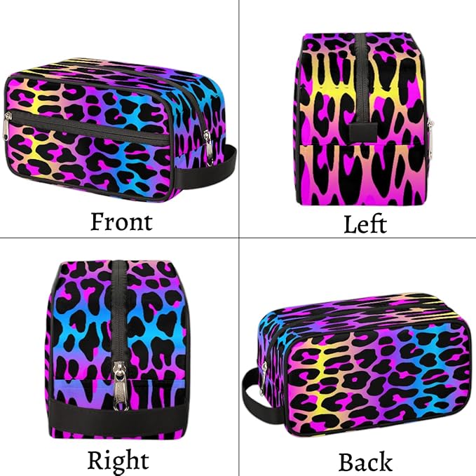 Rainbow Cheetah Leopard Print Travel Toiletry Bag for Women Men Lightweight Cosmetic Makeup Bag Organizer Waterproof Shaving Bag Dopp Kit with Large Capacity for Toiletries and Shaving Accessories
