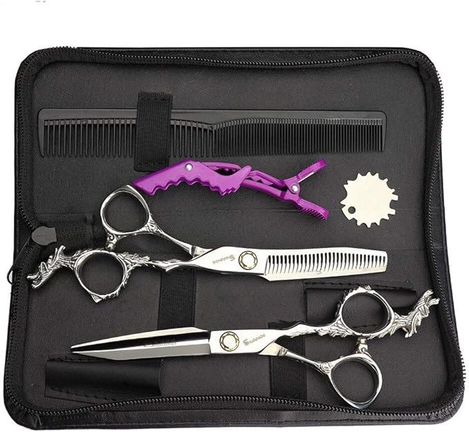 Sharonds 6/7 inch Professional Hair Cutting Scissors Set Hair Cutting Scissors Thinning Teeth Shears Set,Sliver Scissors,Barber,Salon,Hairdressing Scissors Kit,Japanese 440C Scissors (6-inch 2pc)