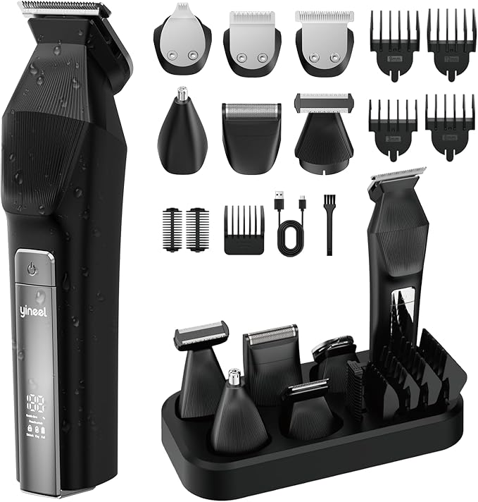 Yineel HC600 Beard Trimmer for Men, All-in-One Cordless Grooming Kit, IPX7 Waterproof Electric Razor & Hair Clipper for Face Mustache Body Nose Hair Trimming, Precision Blades, Gifts for Men Barber