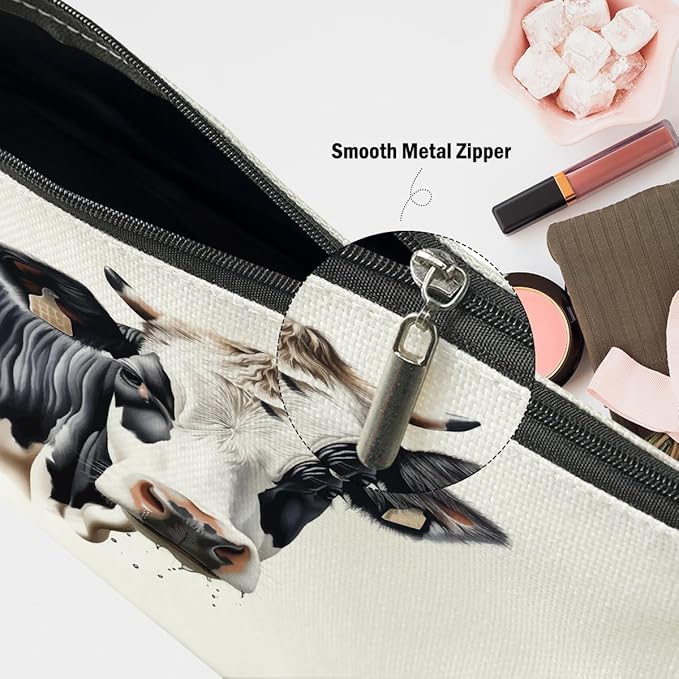 Cow Gifts, Cow Print Stuff Makeup Bag, Cosmetic Bag Travel Pouch, Animal Lovers Friendship Graduation Birthday Gifts for Women Girls Daughter Sisters Coworker Best Friend