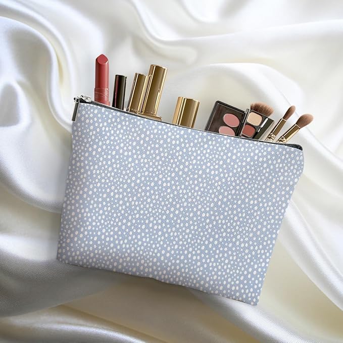 Vintage Polka Dots Blue Makeup Bag Cosmetic Bag Friend Friendship Gifts for Women Girls Sister Coworker Auntie Botanical Travel Organizer Zipper Pouch Christmas Thanksgiving Birthday Gifts