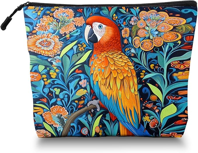 Cosmetic Bags Travel Makeup Toilet Case Waterproof Pouch for Women Girls 6.7X9.45inches - Colorful Macaw Stands on Branch