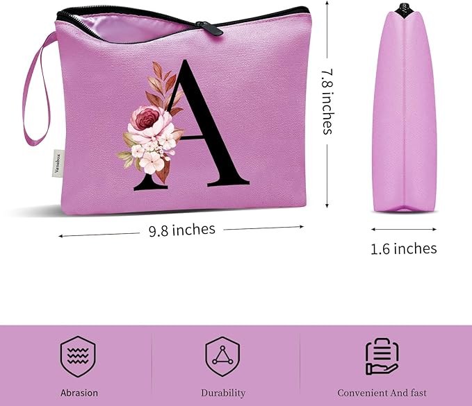 Vavabox A-Z Personalized Makeup Bag, Birthday Gifts for Women Mom, Gifts for Best Friend, Bride Bridesmaid Cosmetic bag (C, Purple)