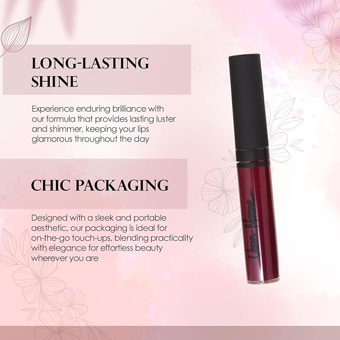 Lip Gloss, Moisturizing Lip Color with Shimmer for Long Lasting Shine, Lightweight Lip Stain, Girls Non-Sticky Lip Gloss with Aloe Vera, W/Vitamin C, E (Wine)