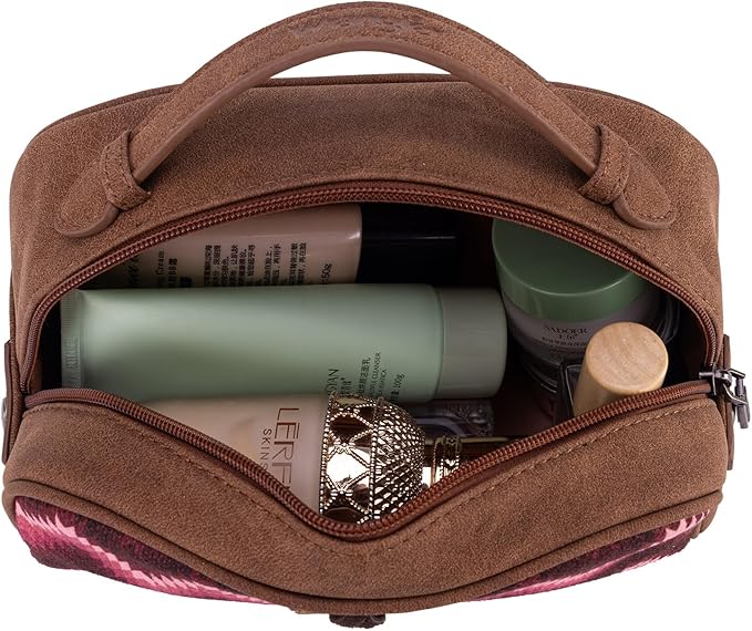 Montana West Wrangler Makeup Bag for Women Small Cosmetic Toiletry Bags Western Make Up Pouch Durable Cute Travel Purse, Dark Pink