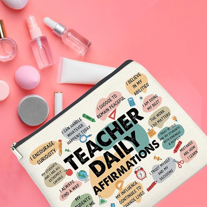 Inspirational Teacher Gifts Makeup Bag, Graduation & Daily Affirmations Zipper Pouch