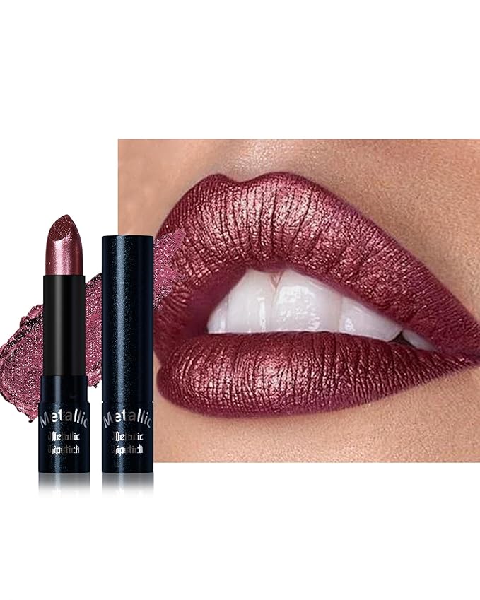 Glitter Metallic Shimmer Lipstick, Burgundy Lipstick Long Lasting, Diamond High Pigmented Shiny Metallic Lip Stick, Non-sticky Sparkly Berry Lipsticks for Women Christmas Makeup-13 Burgundy Berry