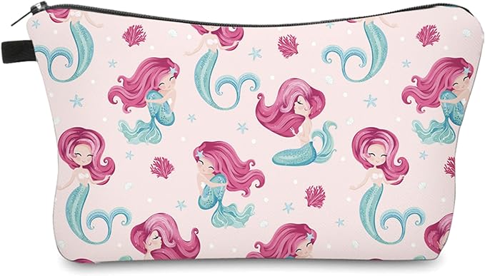 Cute Travel Makeup Bag Cosmetic Bag Small Pouch Gift for Women (Pink Mermaid)