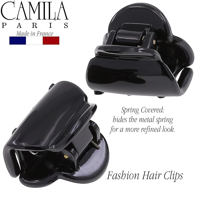 Camila Paris CP3478 French Hair Clip for Women, Set of 2 Small Black Girls Hair Claw Clips Fashion Durable Hair Accessories for Women, Luxury Ladies Strong Hold No Slip Grip Clamp, Made in France