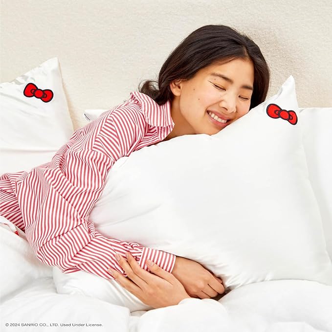 Kitsch x Hello Kitty (Ivory) - Satin Pillowcase with Zipper for Hair and Skin, Softer Than Silk Pillow Case, Smooth Cooling Pillow Covers, Machine Washable, Queen/Standard (19x26)