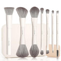 LULUCOLORS-Dual-Ended Makeup Brush Set with Sponge & Travel Case-13 Kinds of Multi-Functional Brushes for Face & Eyes – Soft Bristles, Easy Travel Brush Set (Cream White)