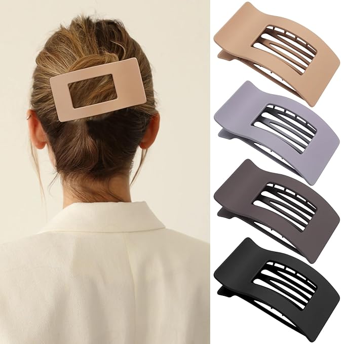 Velscrun Flat Hair Clips for Women Girls, Matte Lay Flat Claw Clips, Strong Hold Large Side Hair Clip All Hair Types, French Duck Billed Hair Jaw Claw Clip, Non Slip Grip for Daily Styling Brown