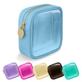 Clear Mini Makeup Bag for Purse, Small Nylon&PVC Cosmetic Travel Bag TSA Approved Toiletry Bag with Zipper, Preppy Transparent Makeup Travel Bag Coin Purse for Women Men Girls(Mini-Blue)