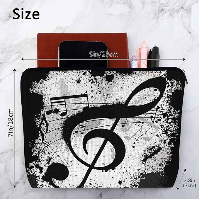 Music Notes Makeup Organizer Bag Cosmetic Bag For Men Women, Grunge Musical Notes Melody Black Travel Toiletry Bag Flax Makeup Bags Purse Business Makeup Pouch For Toiletries Cosmetics