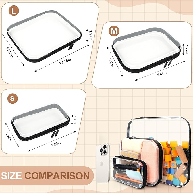 3pcs Clear Hard Shell Zipper Case, Transparent Hard Plastic Zipper Pouches, Portable Travel Organizer, Clear Toiletry Bag, Craft and Arts Organizer, Toy Storage Bins, Stackable Hard Side Plastic Case