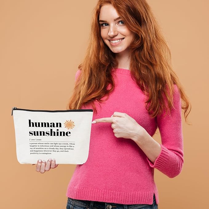 Human Sunshine Definition Inspirational Makeup Bag Sunshine Gifts Positive Cosmetic Bag Thank You Gifts for Women Coworker Teacher Mentor Boss Lady Travel Toiletry Bag Christmas Birthday Gifts