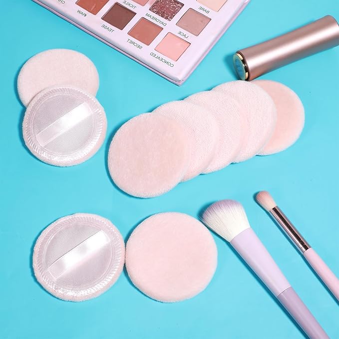 12 Pcs Makeup Powder Puff Cotton Powder Puffs for Face Powders Makeup Puffs for Powders Small Velour Puff Soft Pads Washable Face Compact for Loose Setting Pressed Powder(2.36 Inch Skin Color)