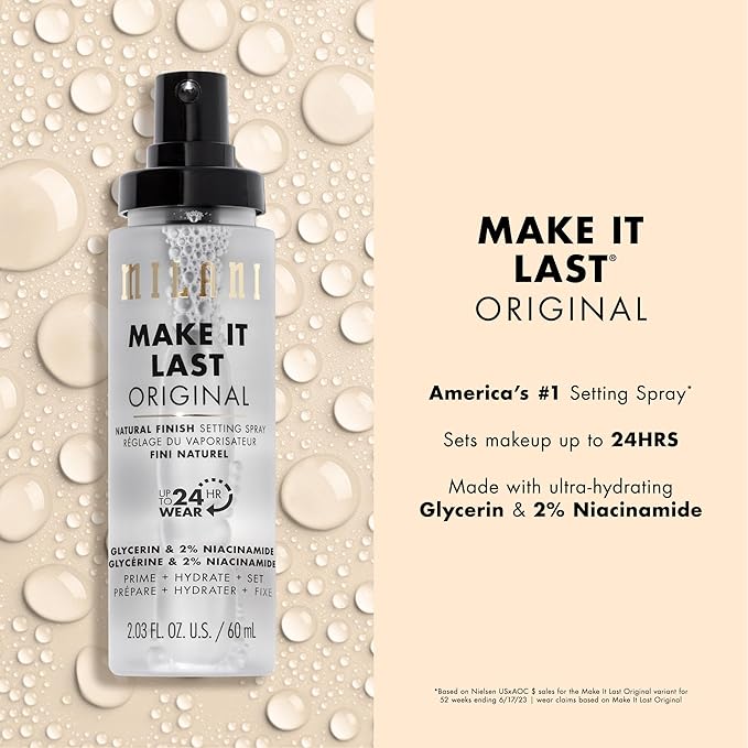 Milani Setting Spray + Primer, Make It Last Original - Natural Finish with Niacinamide for Hydration & Make It Last Matte- Oil Absorbing Charcoal Formula to Control Shine - 2 Pack