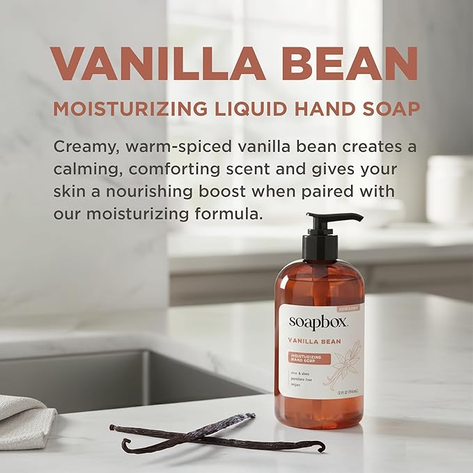Soapbox Hand Soap Variety Pack (Coconut, Sea Minerals, Vanilla Bean) Liquid Hand Soap, Moisturizing Wash with Shea Butter & Aloe Vera, Pack of 3 Bottles with Pump Dispenser, 12oz Each