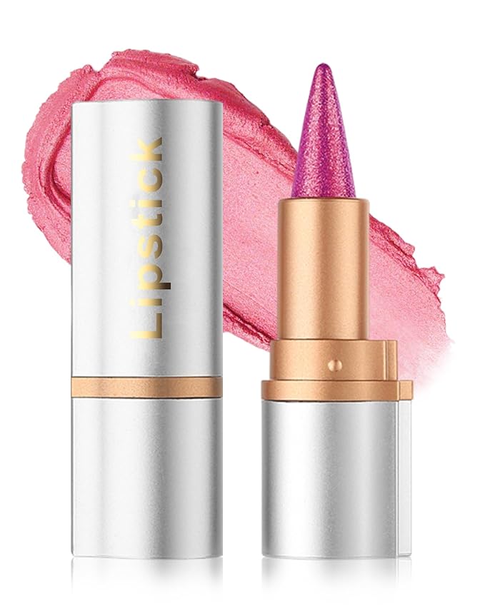 Rose Pink Glitter Lipstick Lip Liner,Shimmer Metallic Matte Long-Lasting Waterproof Non-stick Lip Tint Stain,High Pigmented Lip Gloss Full Coverage lipcolor Pen,Christmas Makeup Gift for Women-03