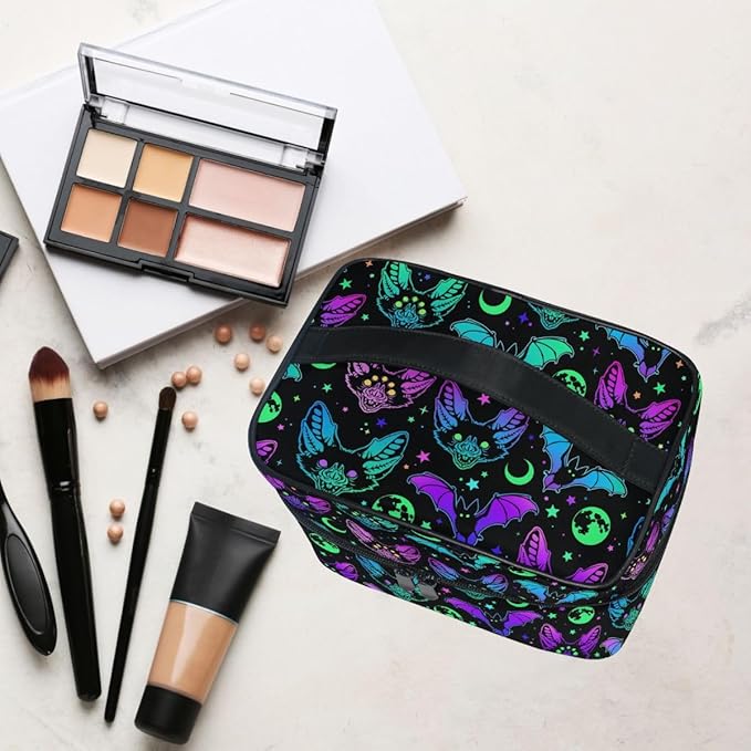 Makeup Bags, Gothic Bats Moons and Stars Makeup Organizer Bags Toiletry Bag Box Travel Cosmetic Bag Make Up Train Case for Women Teen Girl Ladies