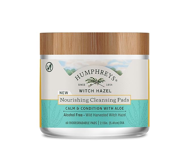 Humphreys Witch Hazel Nourishing Cleansing Pads | Wild Harvested Witch Hazel & Aloe | Hydrating, Natural Alcohol-Free Formula | 60 Rounds