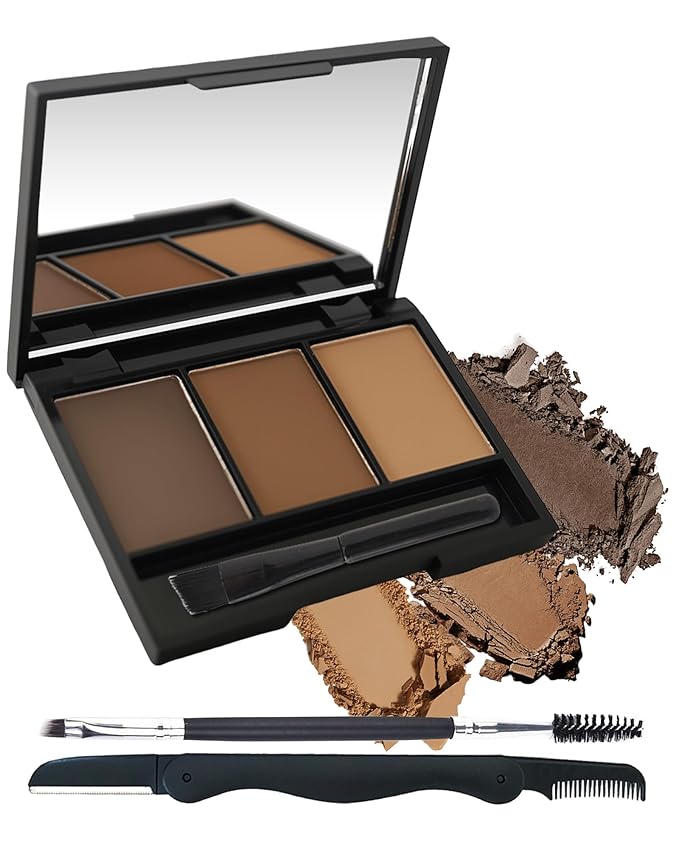 Eyebrow Powder Kit,3 Color Dark Medium Light Brown Eye Brow Powder Palette with Razor Brush, Long Lasting Waterproof Brow Filler Fill & Sculpt Full Eyebrows, Christmas Makeup Gift Set for Women-01