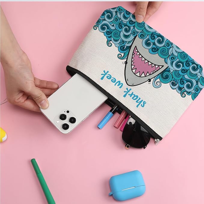 ZHAMEN Makeup Bag, Funny Shark Design, Large Capacity, Waterproof, Multipurpose for Women, Girls, Animal Lovers, Graduation, Friendship, Birthday, Christmas