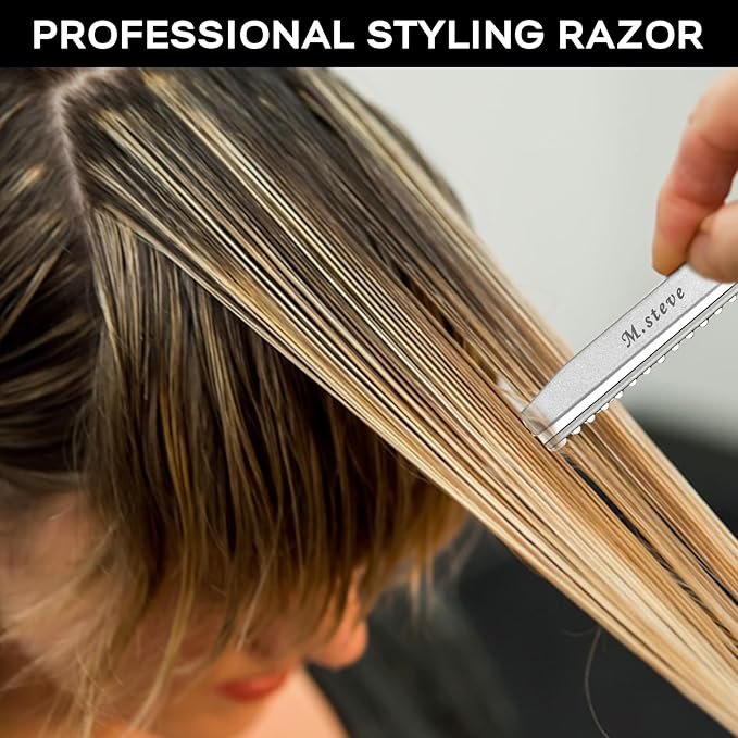 Hair Cutting Razor, Hair Razors For Cutting Hair Professional Styling Razor with Replacement Stainless Steel Blades for Salon/Home -11PCS Silver