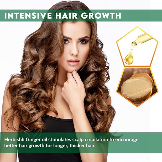Herbishh Ginger Essential Oil (2 x 30ml) for Hair Growth, Non Sticky, Hair Growth Serum Oil for Thicker, Strong and Glossier Hair, with Dropper