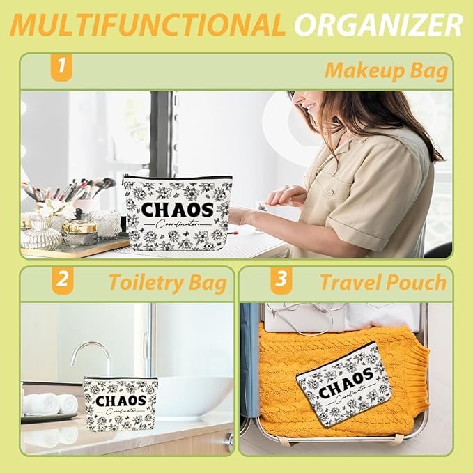 Chaos Coordinator Makeup Bag Chaos Coordinator Gifts for Women Thank You Gifts Cosmetic Bag Floral Zipper Pouch Appreciation Gifts for Her Coworkers Boss Lady Mentor Coach Christmas Birthday Gifts