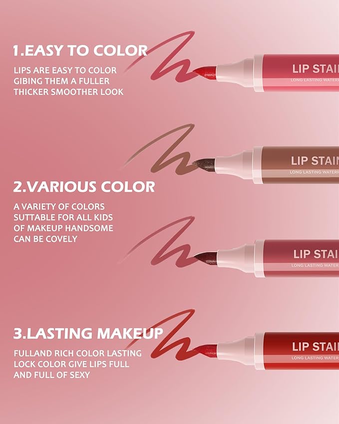 Lip Stain Liner Pen-1Pcs Nude Brown Lip Tint Stain Liquid Lipstick Lip Liner Pencil,Matte Lipcolor Lipstain,Longlasting Waterproof Lip Gloss,Precise Chisel Tip Lipgloss,Makeup Gift for Women-02