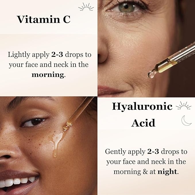Mivida Anti-Aging Duo for Wrinkles| 20% Vitamin C Serum + Hyaluronic Acid Serum for Face | Fine Lines & Dark Spots – Brightening, Collagen Boosting, Sensitive Skin Safe, Fragrance Free| 2x1floz