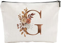 A-Z Boho Personalized Cosmetic Bag-Floral Cotton Letter Makeup Bag With Zipper-Artistic Cosmetic Bag For Travel-Bride,Birthday Gift For Women Daughter Friends-Women Makeup Organizer-A07