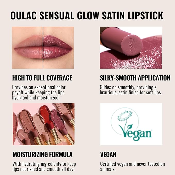Oulac Color Rich Satin Lipstick Set For Women Red Burgundy Lipsticks High Impact Lipcolor Tinted Lip Balm, Nourishing, Satin Finish, Moisturizing Creamy Formula, Vegan Gluten Free (11+14+15)