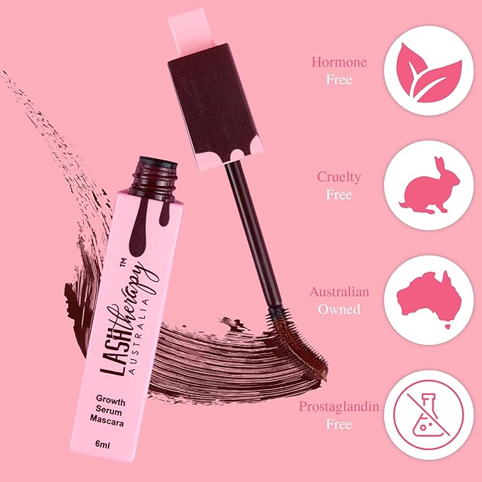 Lash Therapy Australia Everylash Growth Serum Infused Mascara, Adjustable & Durable Silicone Wand for Longer, Fuller-Looking Lashes (Brown/Black) (Black)