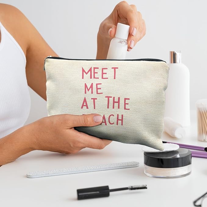 Beach Makeup Bag, Cosmetic Bags, Meet Me at the Beach, Beach Gifts for Women, Travel Makeup Pouch