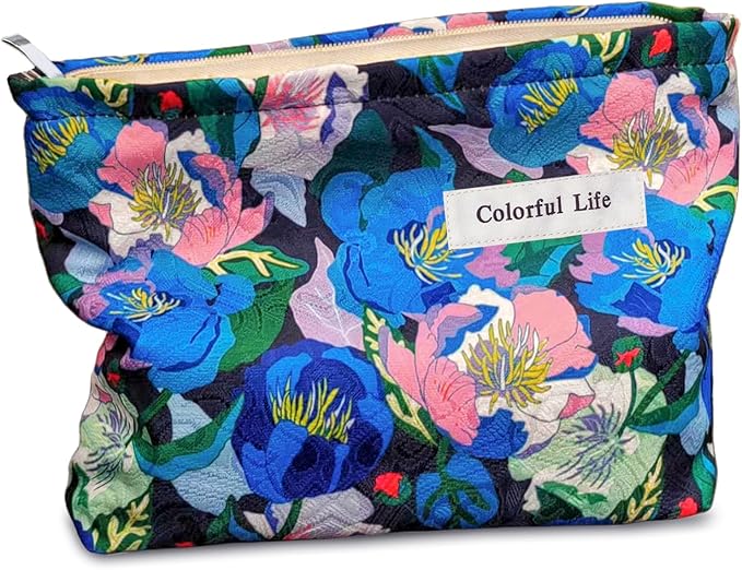 STARDW Aesthetic Floral Makeup Bag Cute Small Cosmetic Bags for Women Girls, Travel Toiletry Bag Large Capacity Zipper Makeup Pouch, Purse Organizer Pouches (Peony Flower)