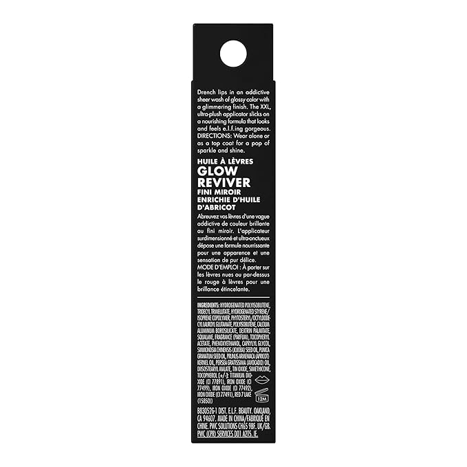 e.l.f. Glow Reviver Lip Oil, Nourishing and Hydrating with High-Shine Glimmer Finish & Sheer Wash Of Color, Minty Scent, Non-Sticky, Vegan & Cruelty-free, Crystal Baller