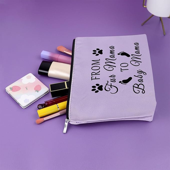 Sazuwu Purple Makeup Bag - Travel & Daily Use Cosmetic Case - Women's New Mom Gifts, Baby Shower, Pregnancy Announcement, Mother's Day, Purple