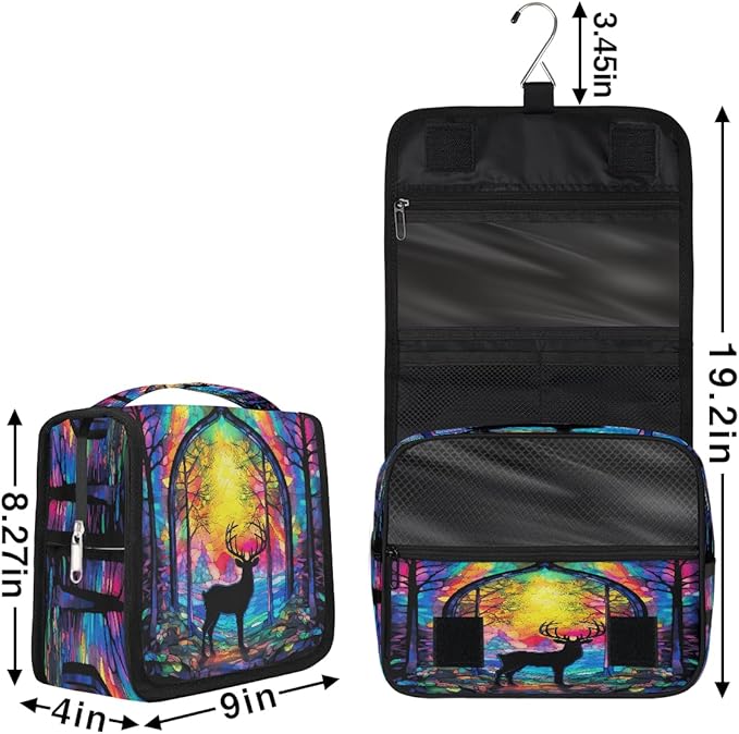 Travel Toiletry Bag for Women & Men Animal Colorful Deer Hanging Cosmetic Organizer Portable Waterproof Makeup Case Make Up Bag with Compartments Travel Essentials for Bathroom Shower