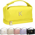 Gifts for Young Women, Personalized Makeup Bag with Handle, Initial Double Layer Cosmetic Bag with Makeup Brush Organizer, Cute Cosmetic Pouch for Women, Gifts for Friends Female Mom